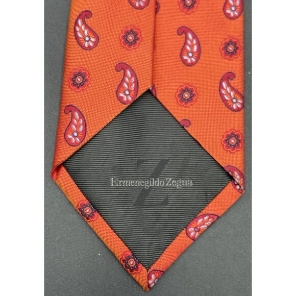ERMENEGILDO ZEGNA Men's Tie 100% Silk ITALY Luxury FLORAL Red Orange Blue 62"EUC - Picture 5 of 7